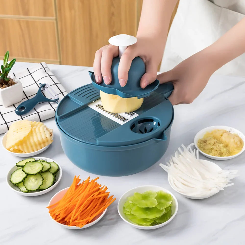 Tejesa 12 Functions Vegetable Chopper/ Carrots Potatoes Grater Vegetable Cutter /Slicer Potato Peeler /Manual Garlic Onion Chopper