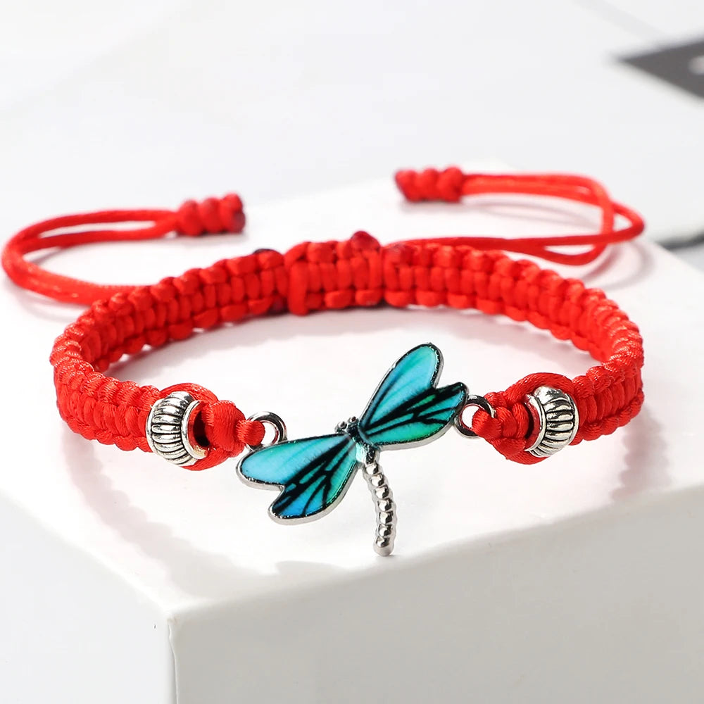 Handmade Blue Dragonfly Bracelets For Women Bohemian Charm Sweet Animal Pendant Braided Bracelet & Bangle Men Lucky Jewelry Gift