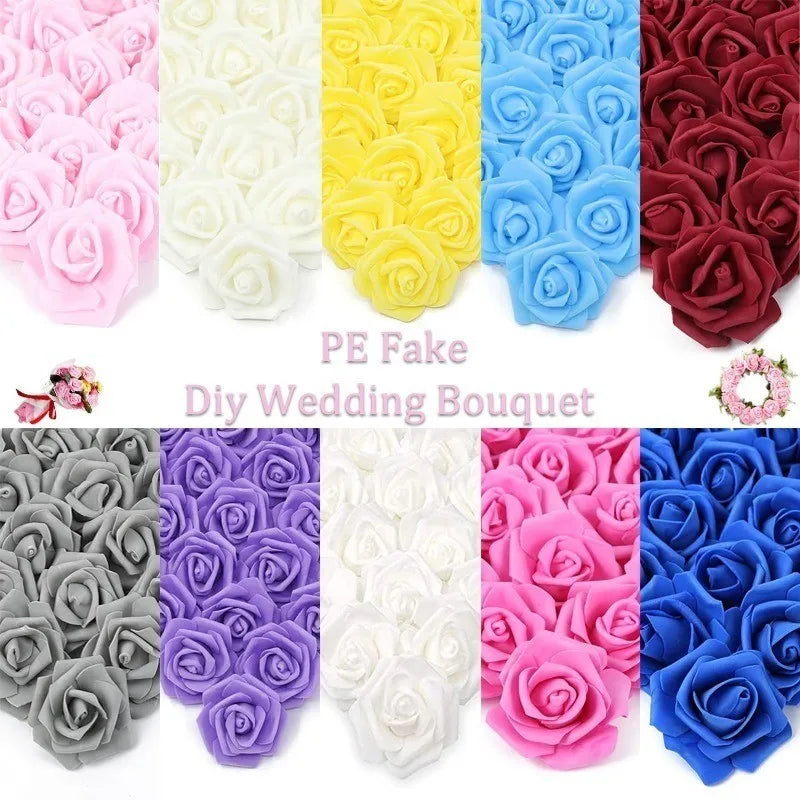 Tejesa 30/50Pcs Artificial Bridal Bouquet Foam Rose Flower Head Fake PE for Home Room Dceoration Party Wreath Accessories Wedding Decor