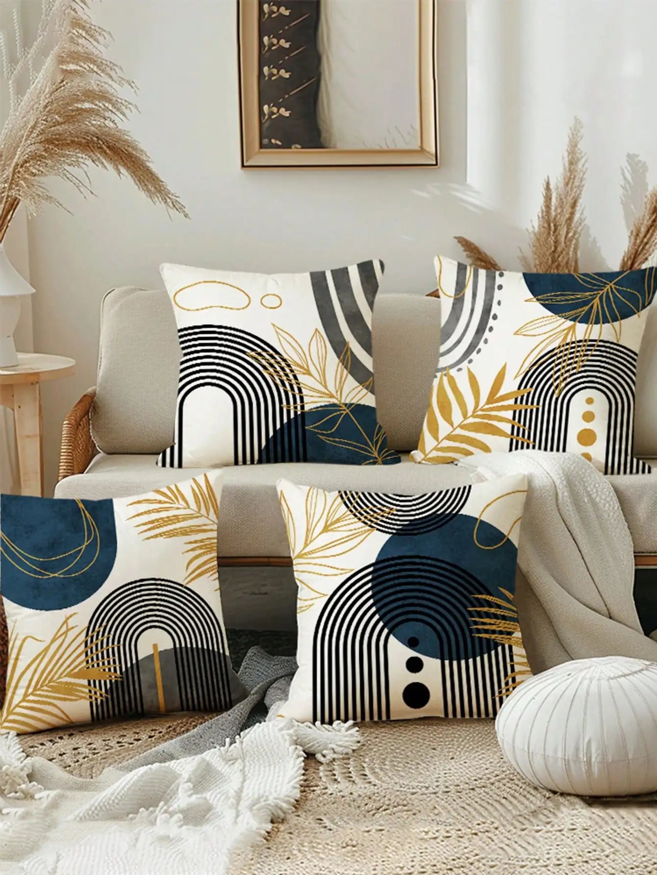 Hemasa 4PCS Geometric Abstract Cushion Cover 45x45CM Modern Bohemian Throw Pillow Cover Decorative Home Cushion for Sofa Bed Pillowcase