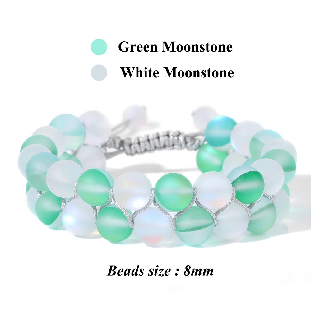 Tejesa Grey White Moonstone Wrap Bracelets For Women Men Austria Crystal Mermaid Glass Adjustable Braided Bracelet Wristbands Jewelry