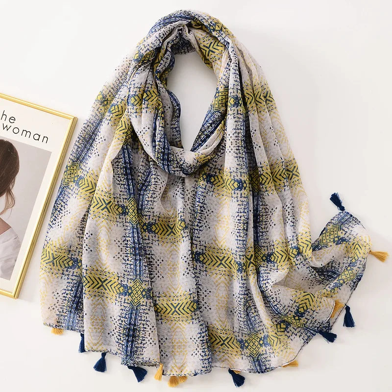 Tejesa Woman Shawl Fashion Design Tassel Cotton Scarf  /Floral Print Ladies Scarves