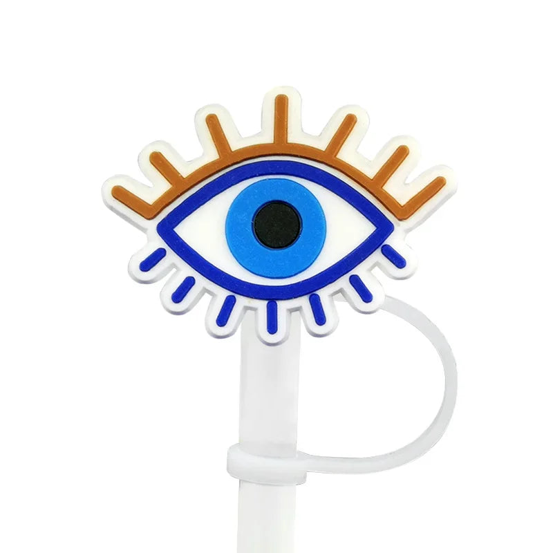 1/7PCS Silicone Colorful Evil Eyes Straw Cover,8mm Reusable Straw Topper Drinking Cup Accessories,Dustproof Straw Cap Gift