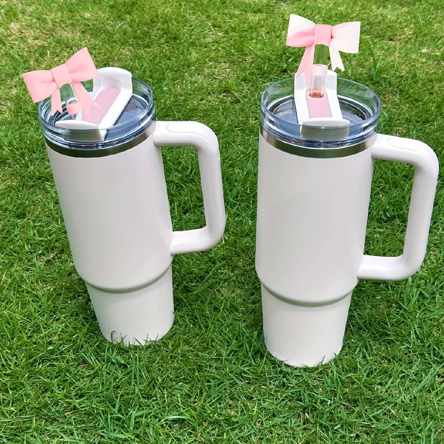 3Pcs Bow Straw Cap Covers Toppers Accessories for Stanley 30&40 Cups Silicone Boot Butterfly Charm Chain for Tumbler with Handle
