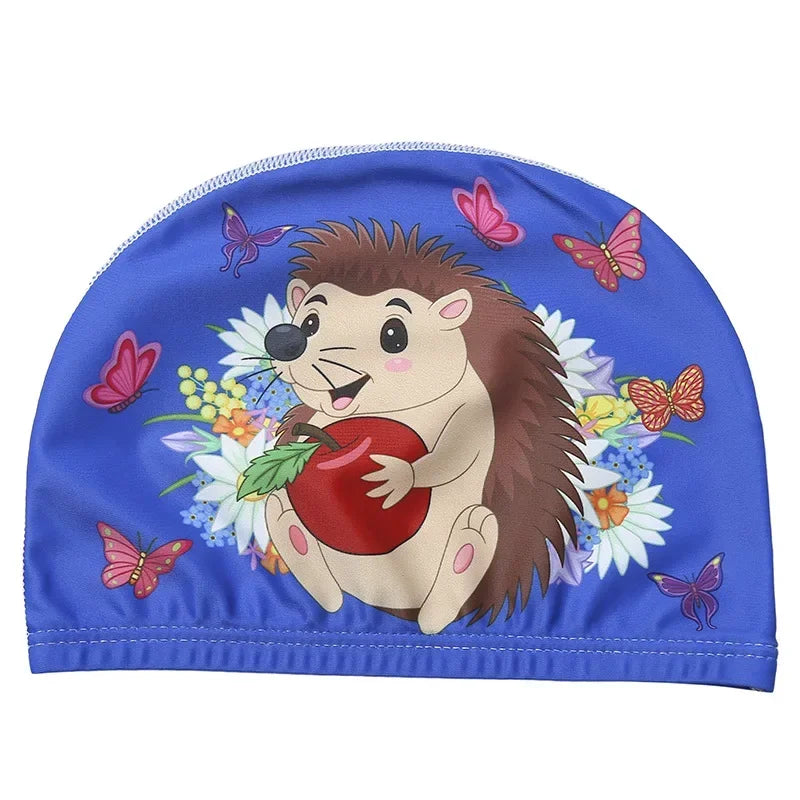 Hemasa Swimming Cap for Children Elastic Fabric Cute Cartoon for Long Hair Lovely Kids Protect Ears Swim Pool Hat for Boys Girls Swim