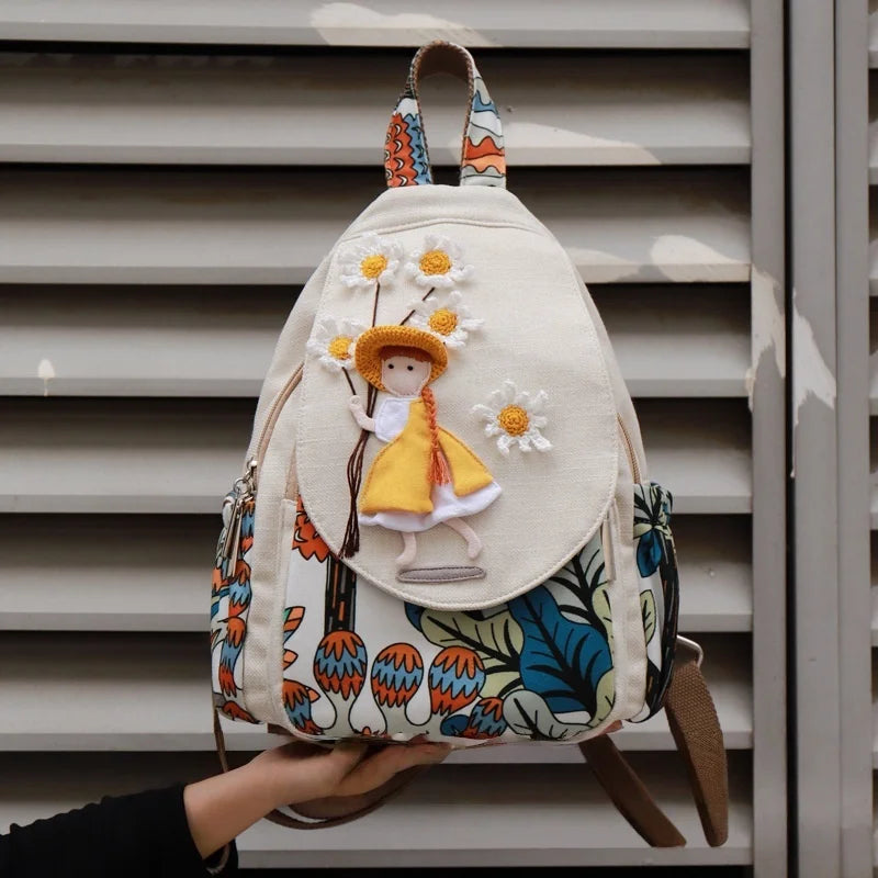 Luxury 3D Pumpkin Pattern Women Travel Backpack High Quality Linen Female Backpack Fashion Prettry Style Girls Daypack Backpack