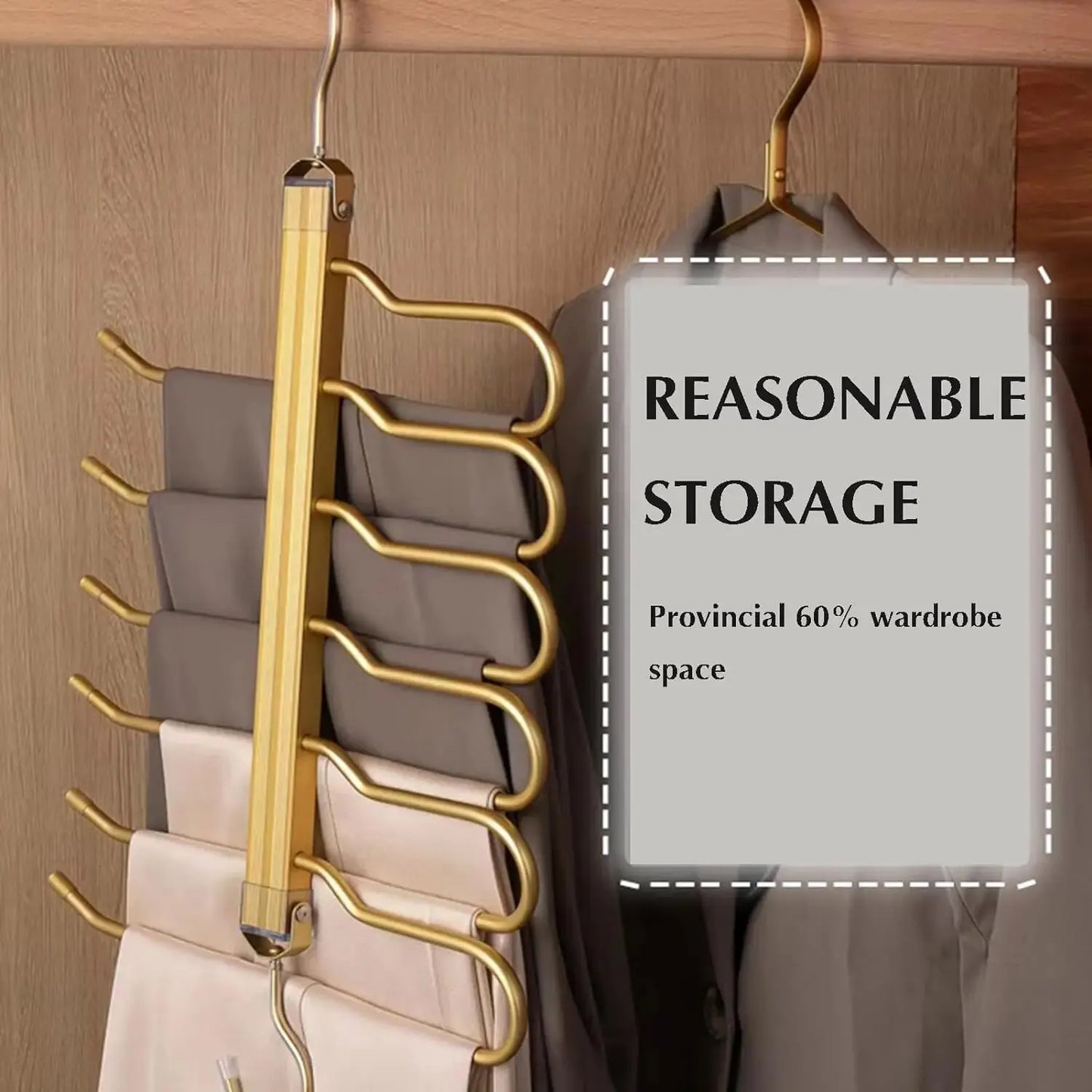 Tejesa 6 Tier Trouser Hangers Space Saving Foldable Holder Multi Organiser Rack Non-Slip Wardrobe Storage with Hooks for Pant Towels
