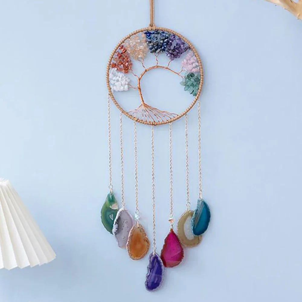 7 Chakra Gemstones Tree Of Life Dream Catchers  Natural Agate Bedroom Wall Hanging Crystal Dream Catcher Home Craft Decorations