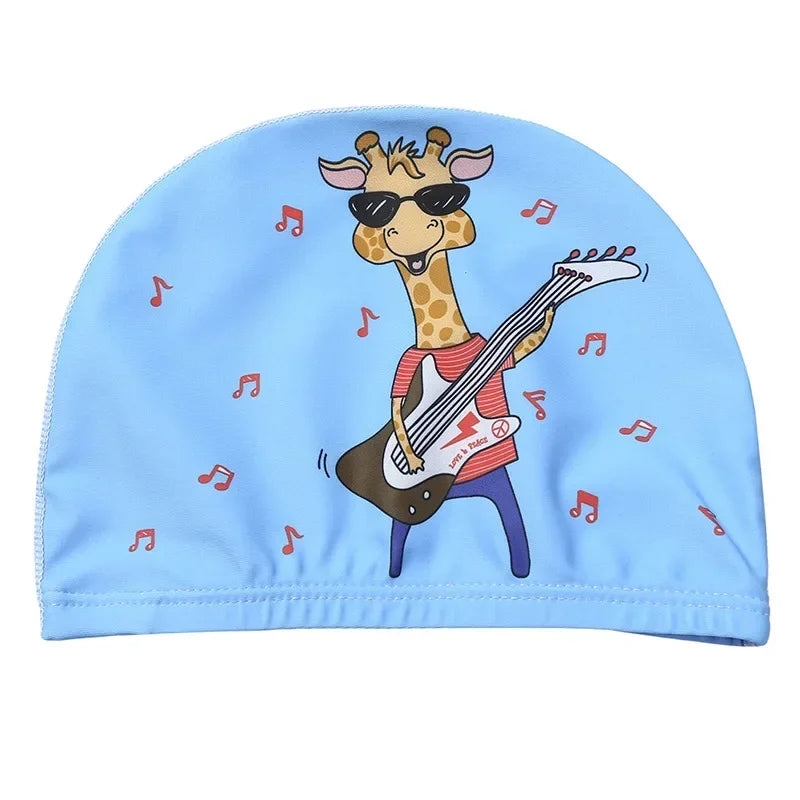 Hemasa Swimming Cap for Children Elastic Fabric Cute Cartoon for Long Hair Lovely Kids Protect Ears Swim Pool Hat for Boys Girls Swim