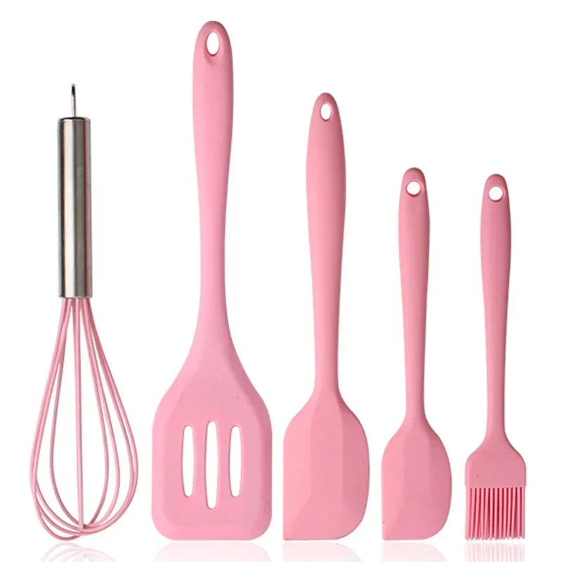 tejesa 5Pcs Silicone Baking Utensils Set Non-Stick Silicone Cake Spatula Cooking Shovel Whisk Oil Brush Flexible Kitchen Utensils Sets