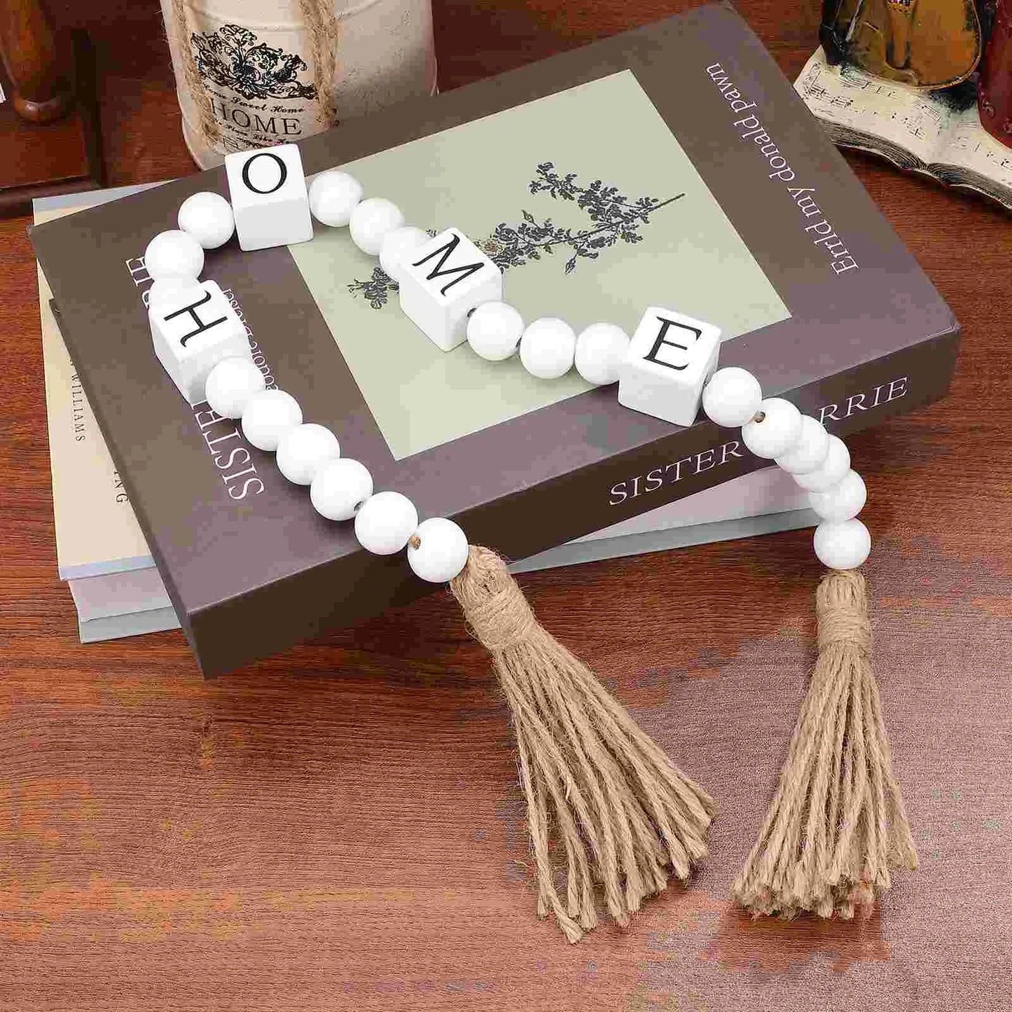 Twine Tassel Beads Wall Hanging Decor Fall Home Ornaments Birthday Decoration for Boy Wood Garland Bohemian Beaded Boho