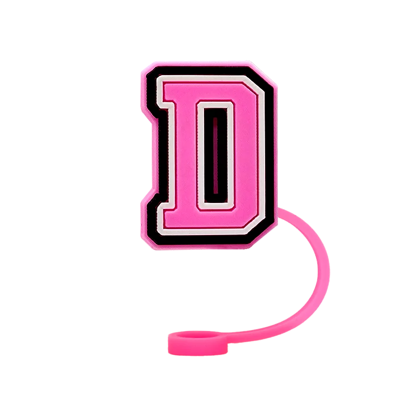 10mm Pink Letter Straw Cover Caps 1PCS Accessories For Cups,Soft Silicone Alphabet Straw Topper Drinkware,Dustproof Straw Caps