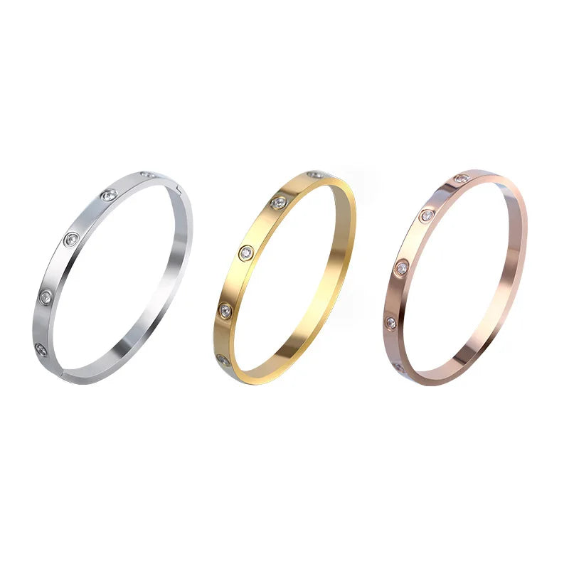 Stainless Steel Cuff Bracelets Bangles For Women Fashion Jewelry Accessories Crystal Bracelet Loves Wedding Gift
