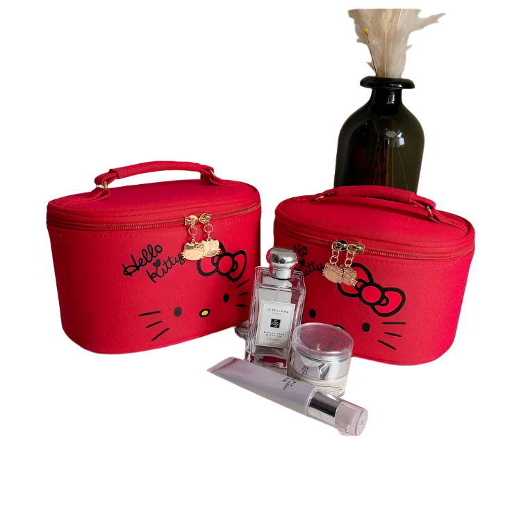 Hemasa 2PCs  Cosmetic Bag Makeup Case Wash Bags Women Bags Make Up Pouch Hello Kitty bag