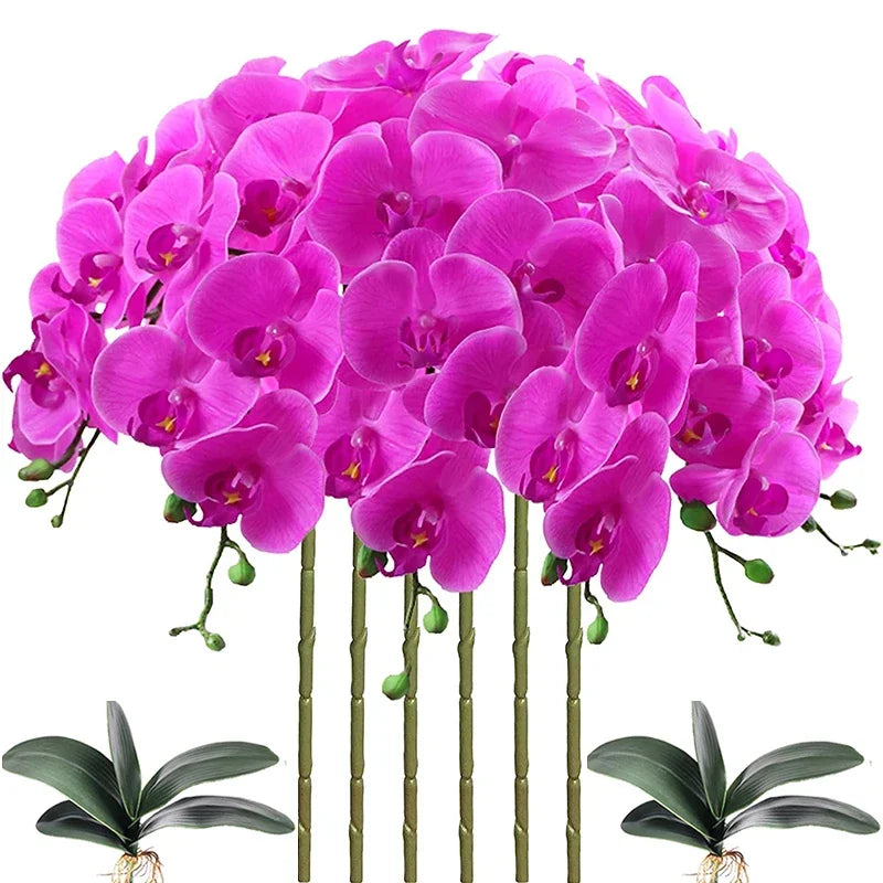32 Inch Artificial Phalaenopsis Flowers 9 Heads Artificial Orchid Butterfly Flowers Stem Plants for Home Decor 6PCS