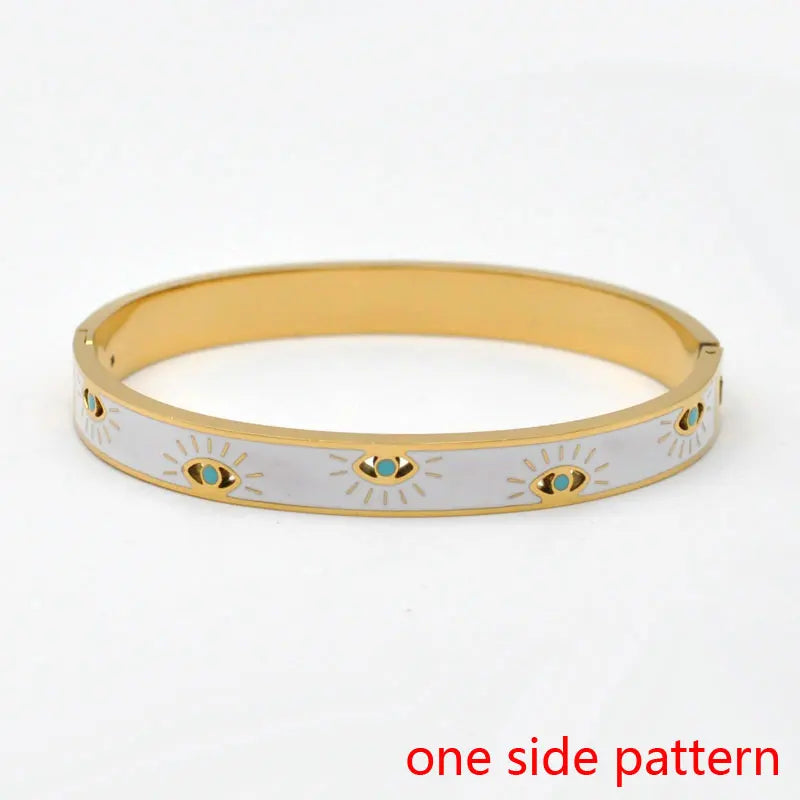 Hemasa Stainless Steel Open Bangle For Women Gold Geometric Colorful Enamel Painted Bracelet