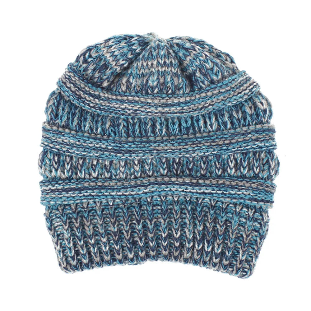 Tejesa Mixed color knitted woolen hat, women's ponytail hat, warm hat, toe cover, ear protection hat, hot selling