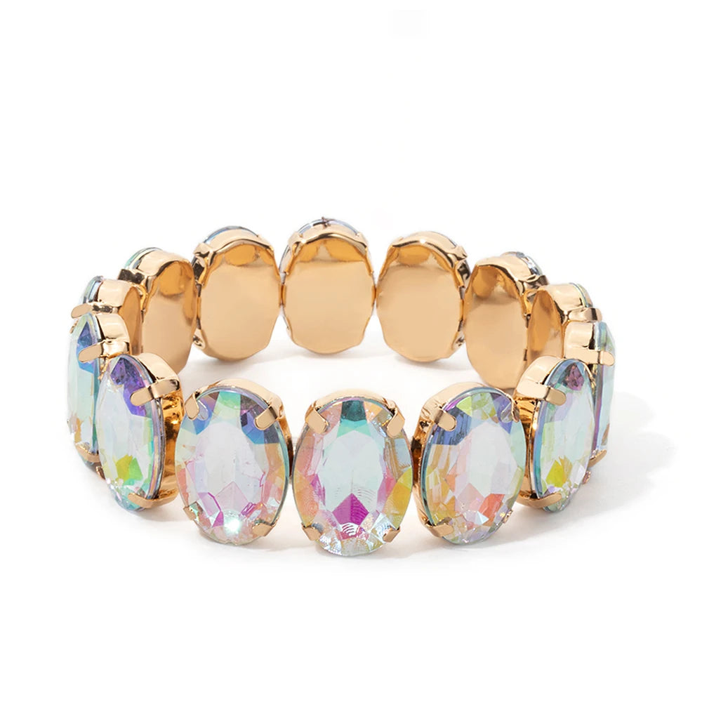 Tejesa Zirconia Bangle For Women Gold Color Crystal Stretchable Bracelets