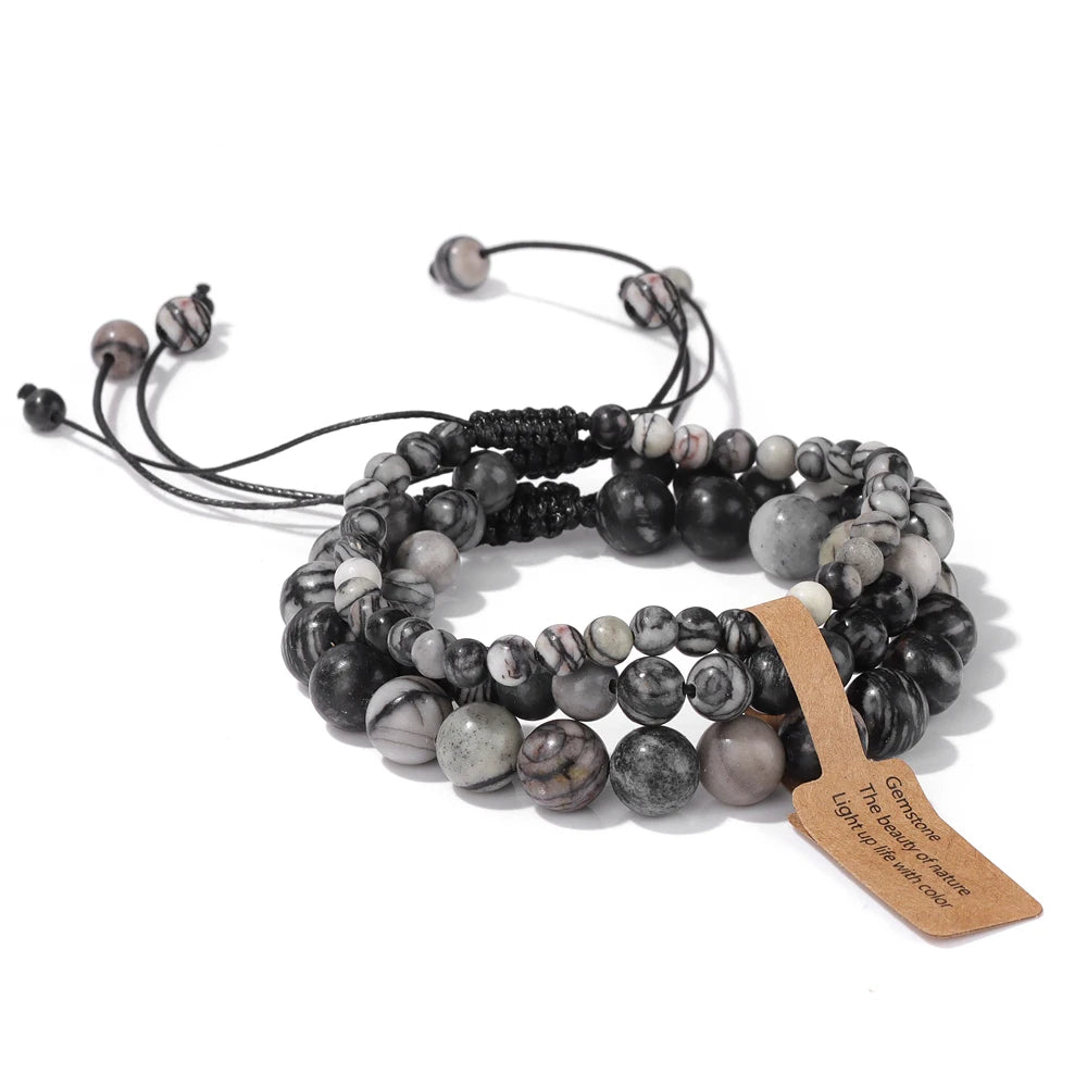 Tejesa  3pcs  Amazonite Bracelets for Women Men 4/6/8mm Beads Braided Bracelet Handmade Adjustable Wristbands Jewelry