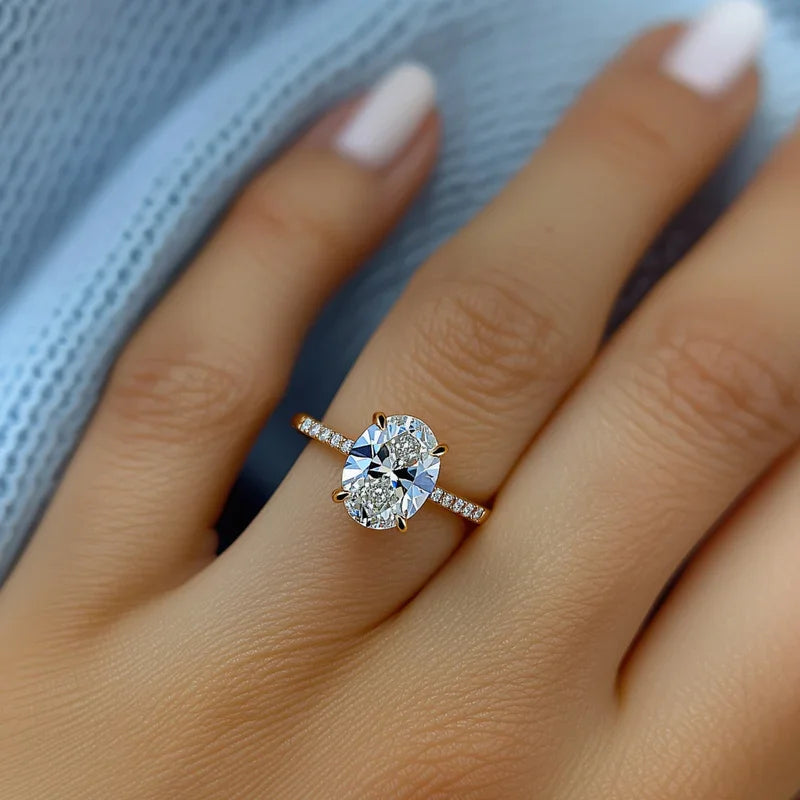 Huitan Classic Versatile Women Oval Shining CZ Ring Simple Style Lady Wedding Accessories Silver Color/Gold Color Party Jewelry