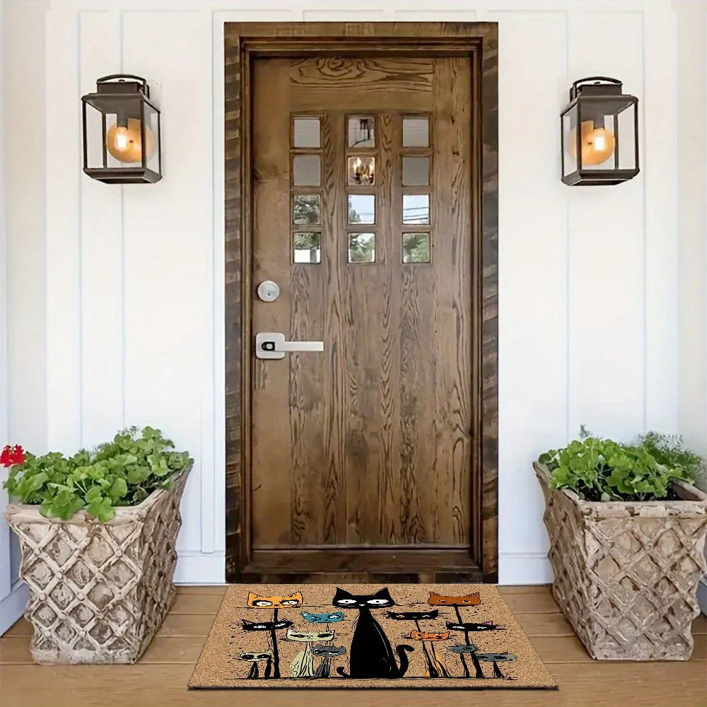 Tejesa  Cartoon Carpet Cat Family Doormat Brown Stain-Resistant Welcome Mat Rug For Bedroom Carpet For Live Room Home Decor