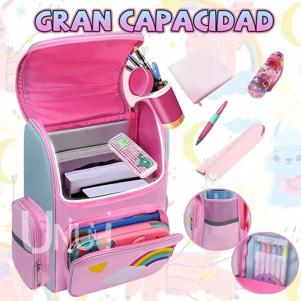 Unicorn primary school students cartoon schoolbag pink blue children's schoolbag kindergarten schoolbag boys girls