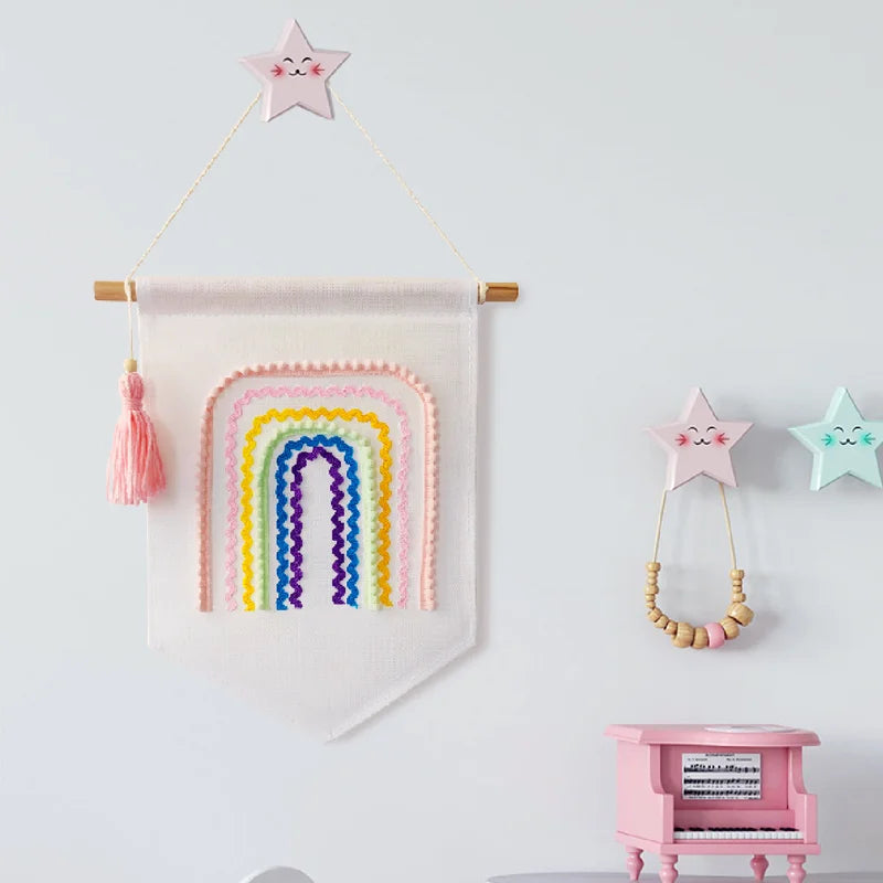 INS Wall Hanging Rainbow Tapestry with Tassel Creative Nordic Flags Baby Nursery Wall Pendant Children Room Bedroom Decoration