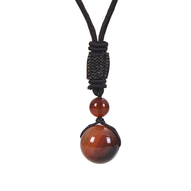 Hemasa 16mm Black Obsidian Tiger Eyes Amethyst Stone Women Men Necklaces with Adjustable Braided Rope Cords Natural Crystal Pendant