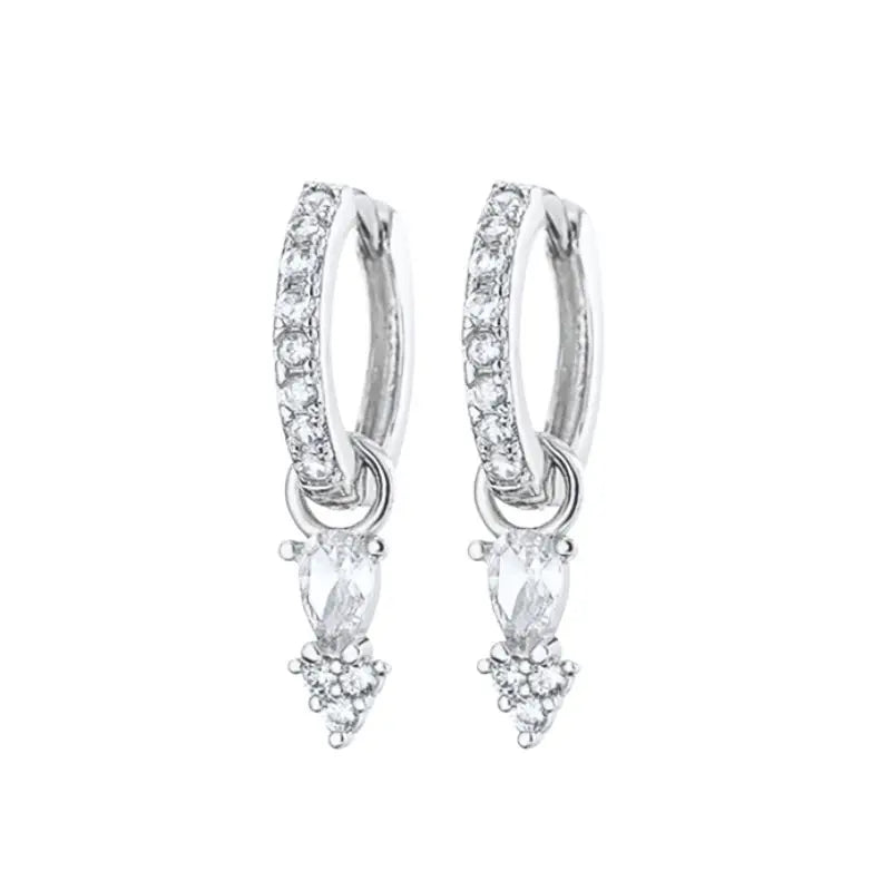 Hemasa 925 Sterling Silver Ear Buckles Fashion Hoop Earrings /White Crystal Luxury Women's Earrings Wedding Women's Jewelry Premium Gift