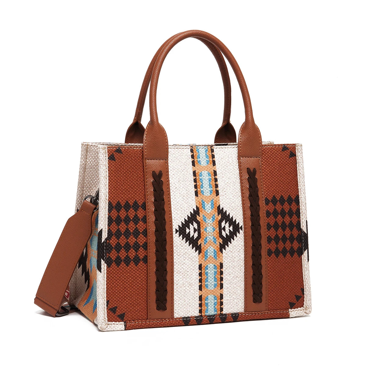 Bohemian style shoulder bag, Indian totem, linen embroidery, handmade leather strip, large capacity hard tote bag