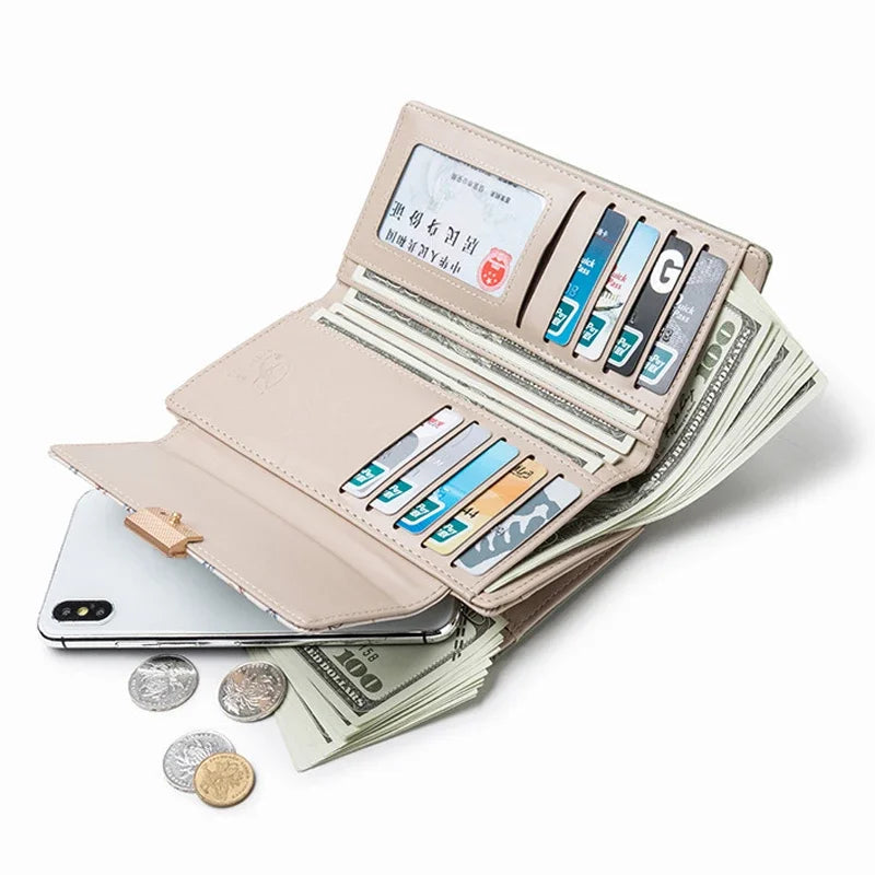 Tejesa  Long Pu Leather Purses Female Big Capacity Money Bag Lady Coin Card Holders High Quality Hasp Clutch Carteras