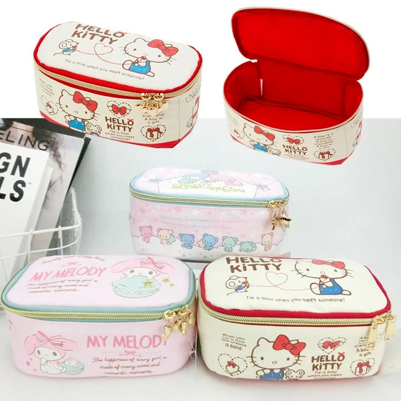Hot Sale Hello Kitty Cartoon Cosmetic Bag Kawaii Melody Travel Canvas Storage Wash Bag Makeup Case Cosmetic Box Organizer Sanrio