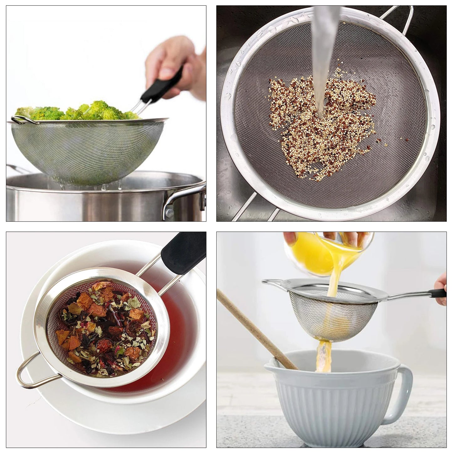 Tejesa 3pcs Fine Mesh Strainer Filter Screen Stainless Steel Flour Sifter Egg Filter Colanders for Filter Vegt Cleaning Kitchen Acce