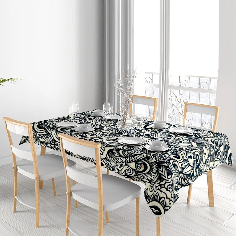 Modern Tablecloth with Black White Floral Design for Dining Room Decoration Versatile Kitchen Linen Set Perfect Gift Idea (120x2