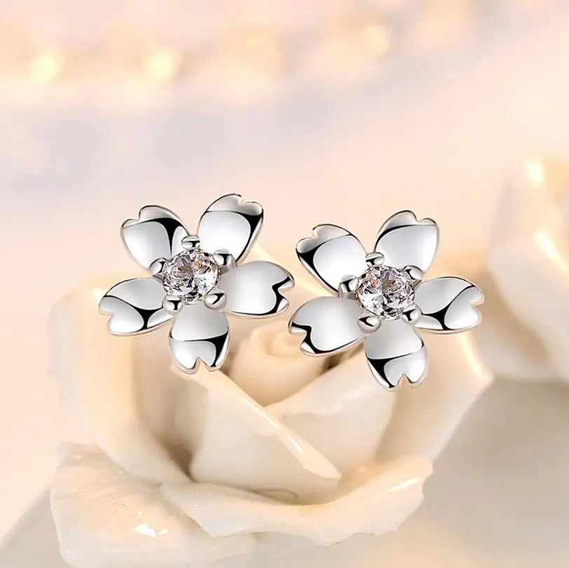 100% Sterling Silver 925 Stud Earrings for Women Fine Jewelry Flower Design New Elegant Wedding Birthday Earring Gifts