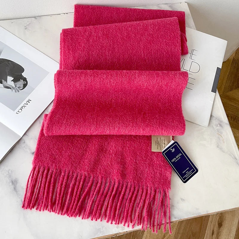 China Red Pure Wool Scarf Women's Autumn and Winter Warm Mother Scarf Light Luxury High-end Fringed Shawl