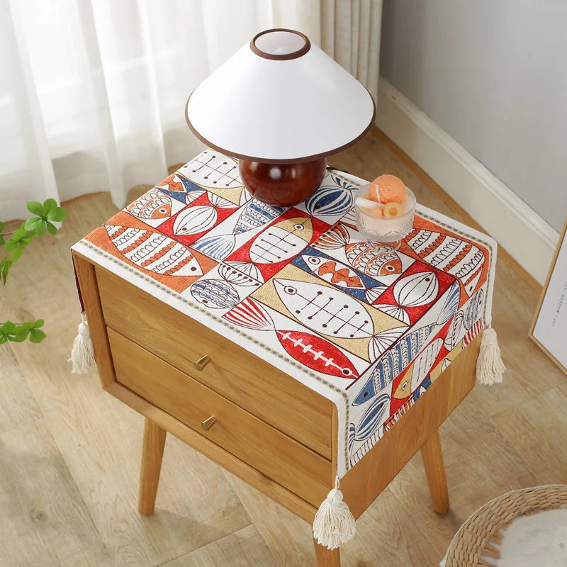Yarn-Dyed Jacquard Tablecloth Tassel Decoration Nightstand Bucket Cabinet Machine Cover Cloth Multi-Function Dust Cloths