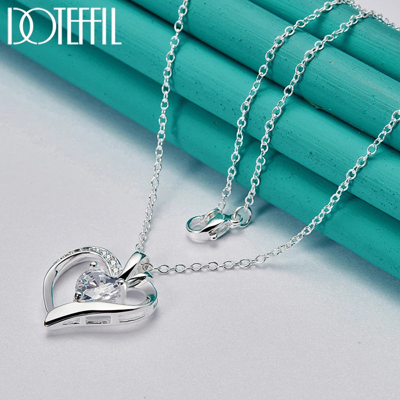 Hemasa  925 Sterling Silver  Zircon Heart Pendant Necklace For Woman Wedding Engagement Charm Jewelry