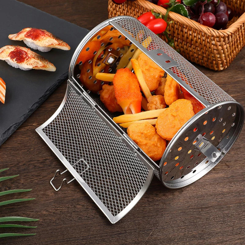 Tejesa Stainless Steel Grill Rotisserie Oven For Kitchen Fry Basket Coffee Bean Grilled Cage Drum Rack Air Fryer Accessories Universal
