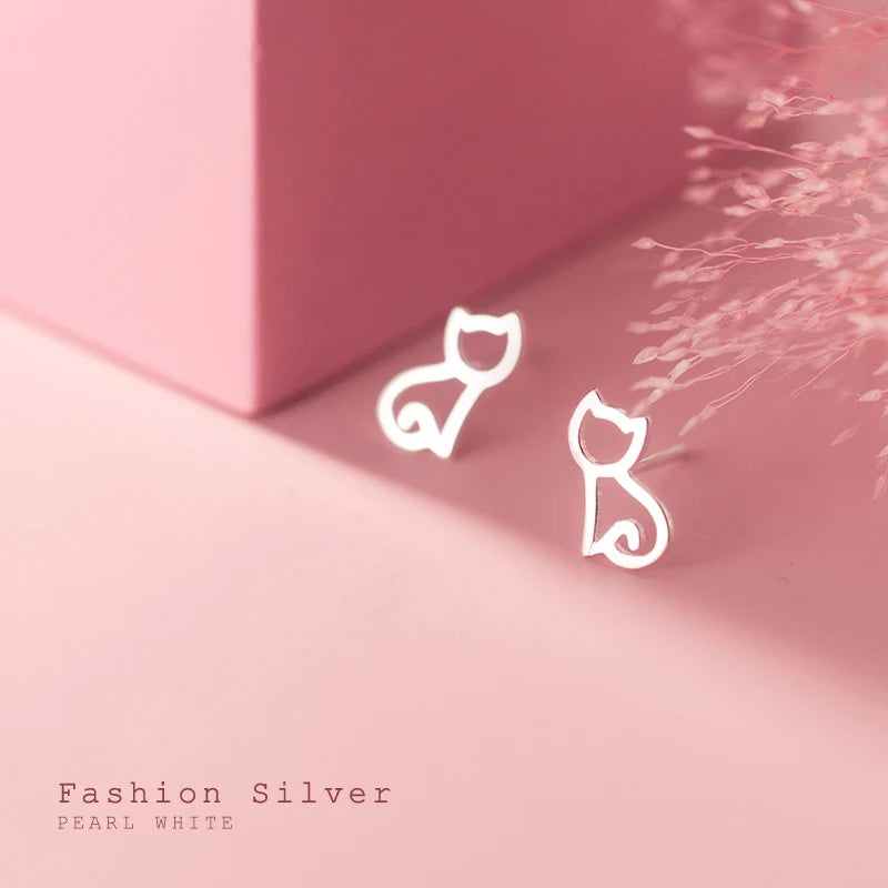 Modian Hot Sale Cute Real 925 Sterling Silver Tiny Cat Animal Stud Earrings For Women Sterling Silver S925 Party Jewelry Bijoux
