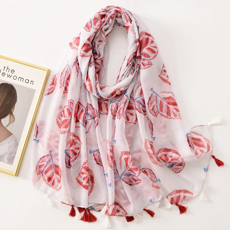 Tejesa Woman Shawl Fashion Design Tassel Cotton Scarf  /Floral Print Ladies Scarves