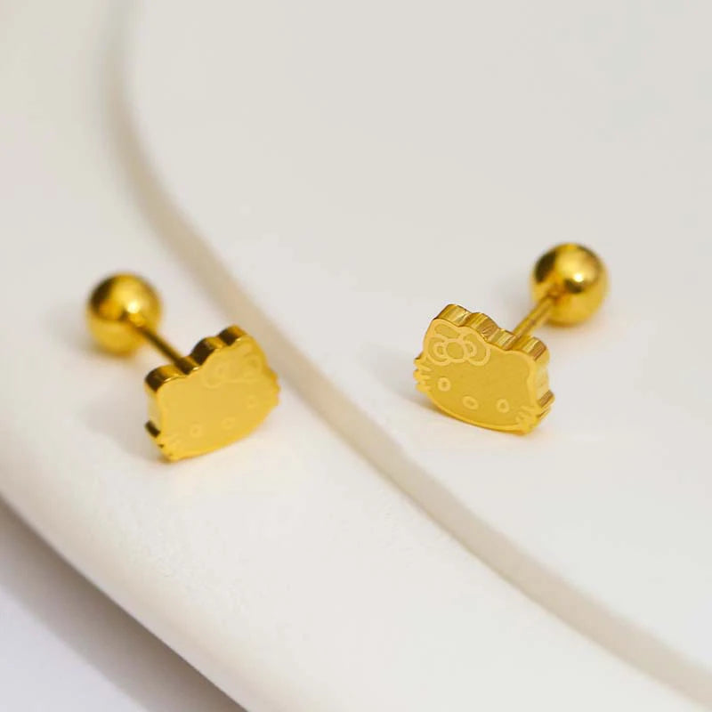 Hemasa 1Pair  Hello Kitty Earrings For Women /Girls  Titanium Steel Mini Cat Stud Earrings