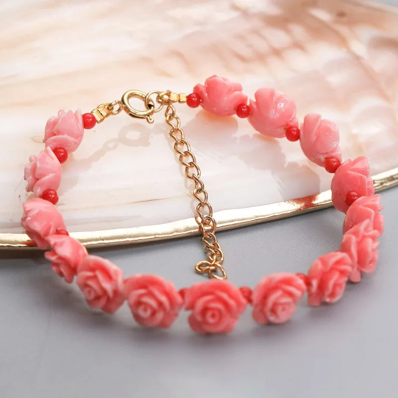 Hemasa   red  colour coral  flower beads bracelet