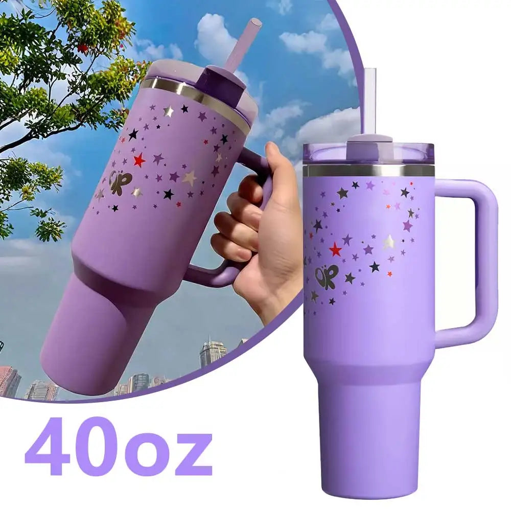 Hemasa Tumbler 40oz Stainless Steel Car Mug with Handle Straws For Thermal Iced Travel Vacuum Insulated Coffee Thermos Cup