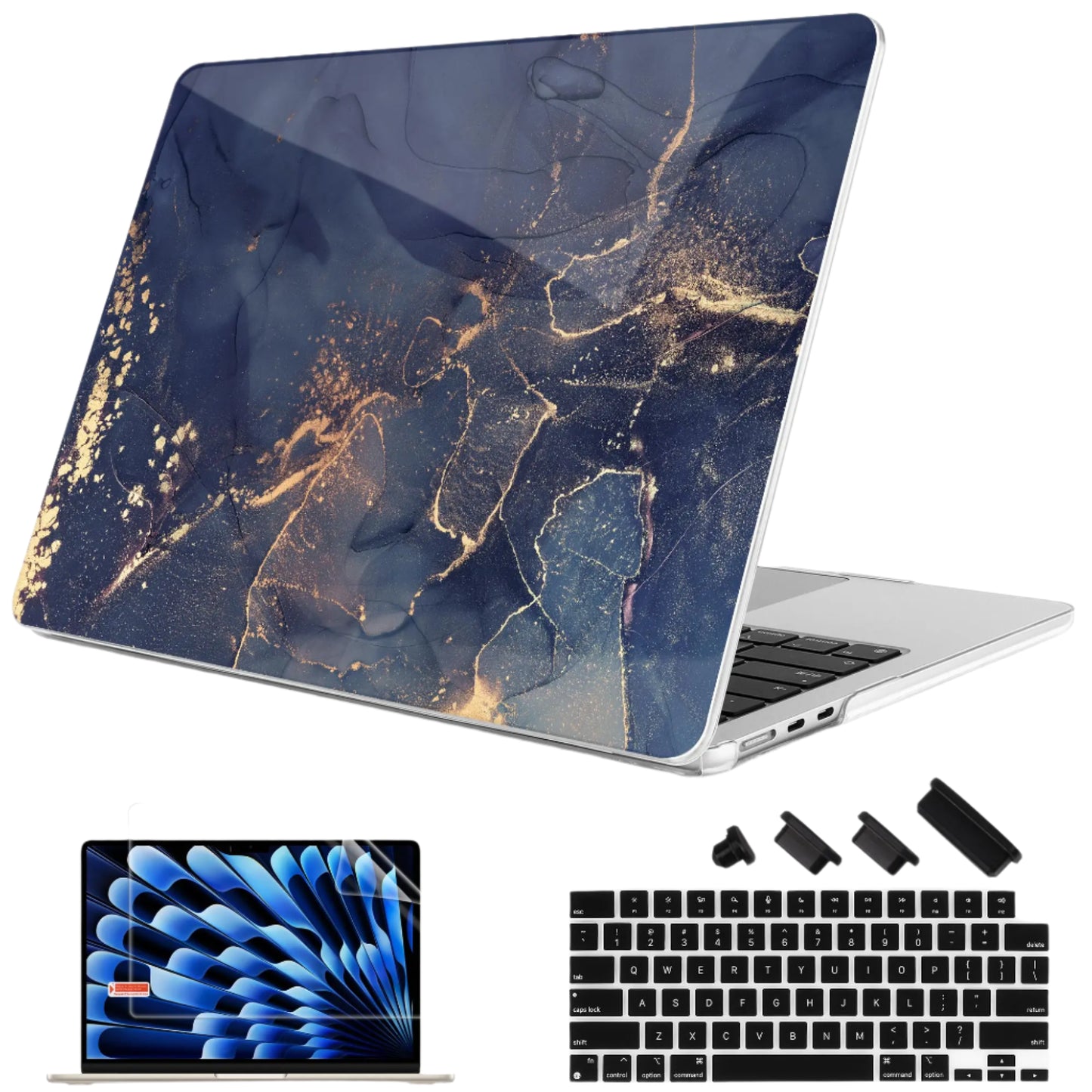 Hemasa Grey Colour Marble Plastic Laptop Case for MacBook M4 Air 13 inch A2337 A2179 A1932 Hard Shell Cover for Mac Pro 13 15 16 2022 A2338 A2251