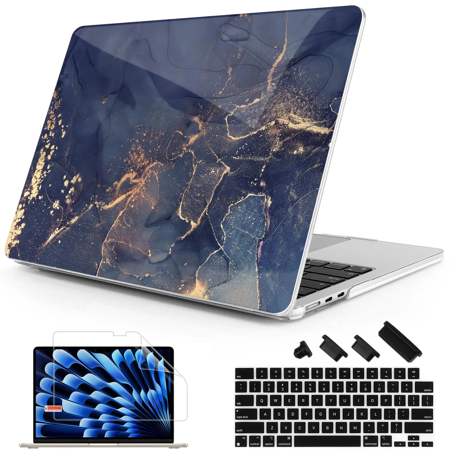 Hemasa Grey Colour Marble Plastic Laptop Case for MacBook M4 Air 13 inch A2337 A2179 A1932 Hard Shell Cover for Mac Pro 13 15 16 2022 A2338 A2251