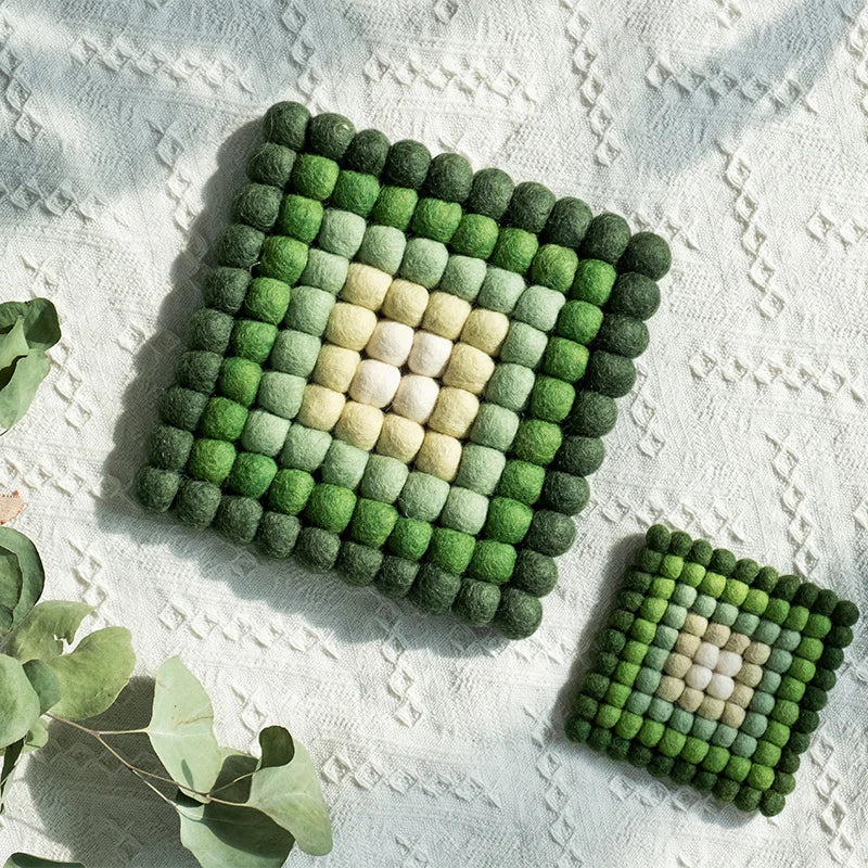 Green Series Handmade Wool Felt Pot Holder Coaster Cup Drink Pad Home Dining Room Decor Table Protection Decoration Accessories