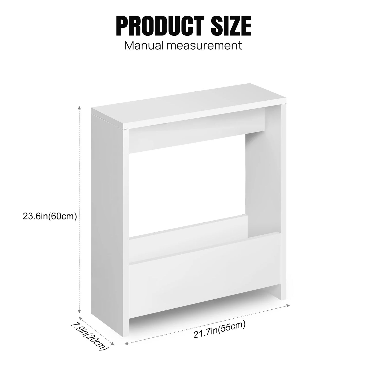 EFAN Side Table Slim End Table for Small Spaces, Narrow Bedside Table with Magazine Rack for Bedroom Living Room , Office, White