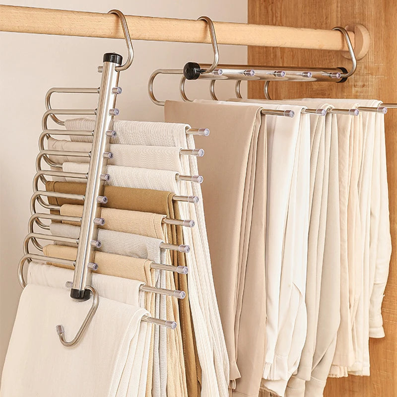 Tejesa  Folding Magic Pants Hangers,5/9Layer Stainless Steel Space Saving Clothes Rack,Jeans Trousers Scarf Organizers for Closet