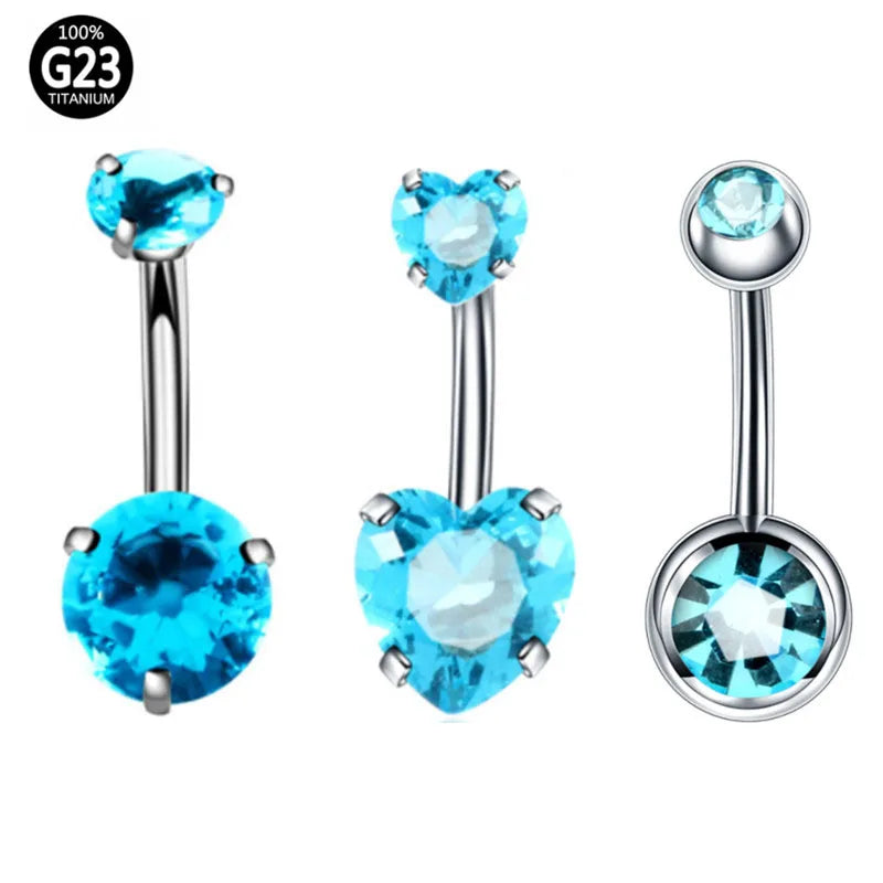 1Pc G23 Titanium 6-14mm Crystal Belly Button Piercing Set 14G Heart Belly Piercing Pack CZ Navel Ring Set Cute Belly Bar Bulk